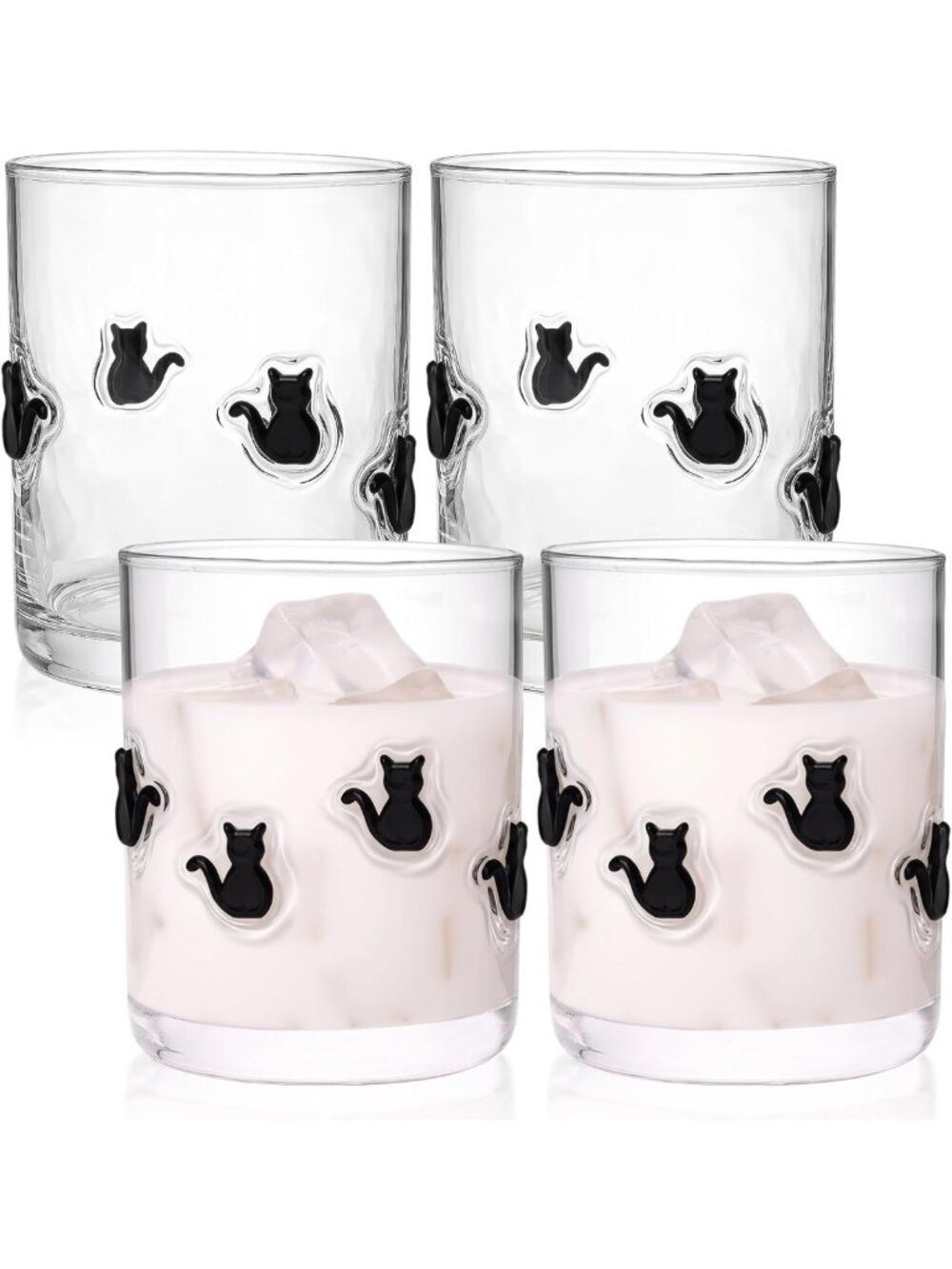 Spooky Halloween Cat Glasses - Set of 4, 16 oz Drinkware for Parties & Decor